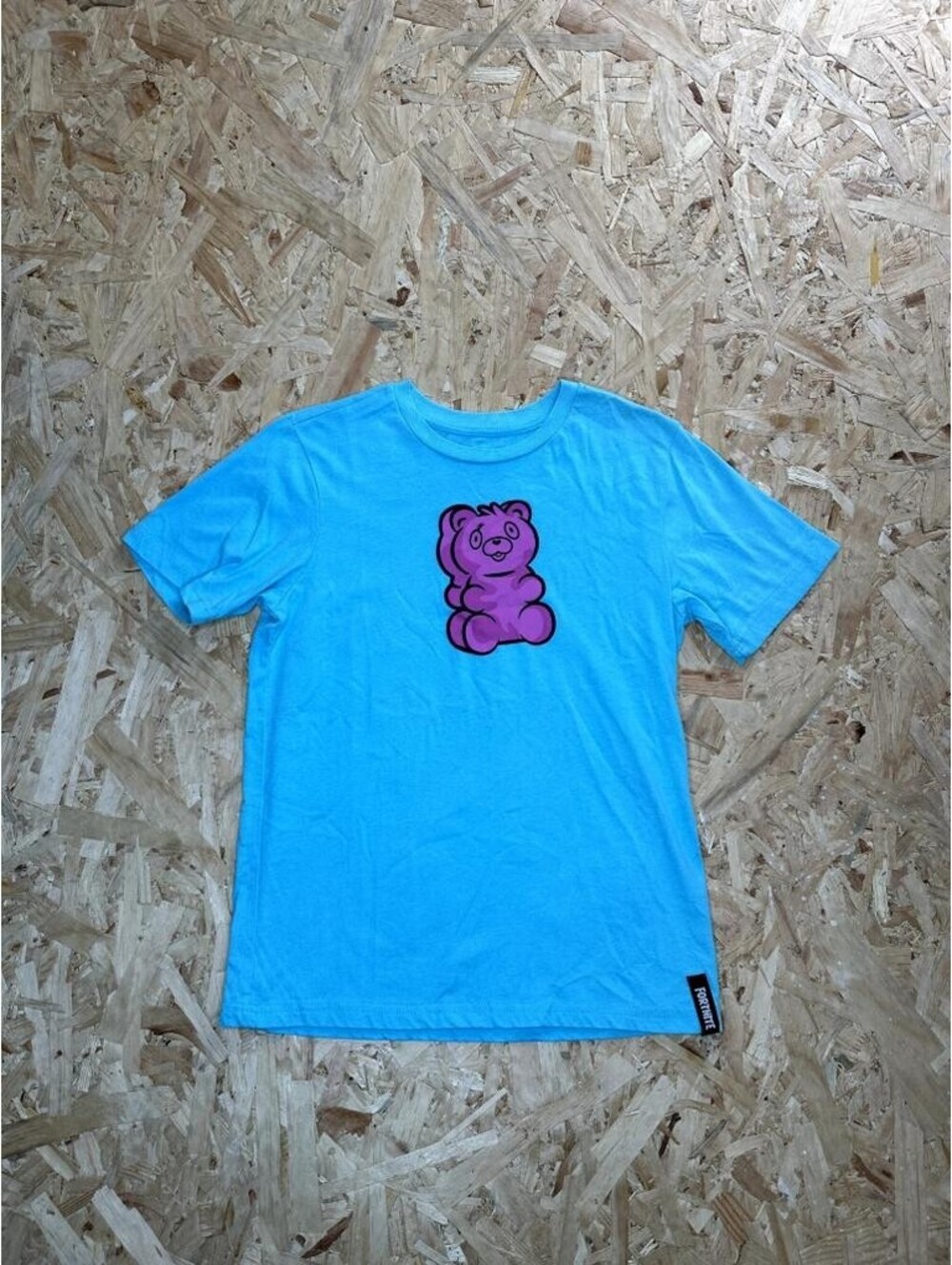 Fortnite Gummy Bear T-Shirt Boys Size L 10-12 Blue Short Sleeve Graphic Tee